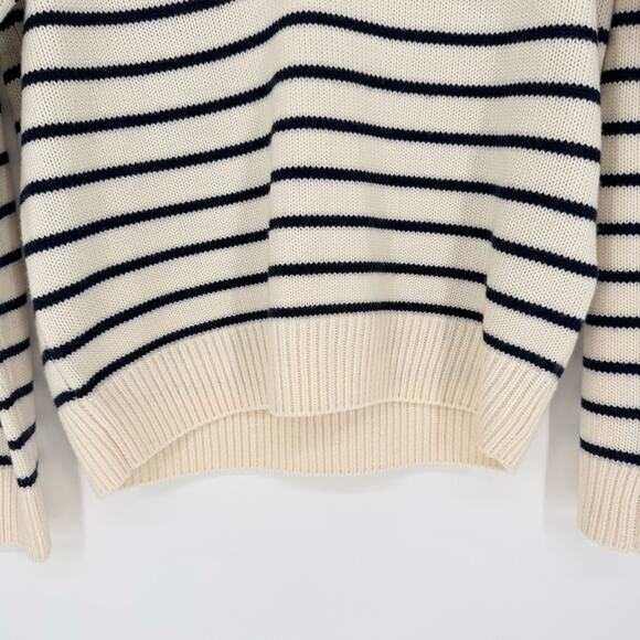 NWT Wilfred Clara Merino Wool Striped V-Neck Sweater In Lt Birch/ Admiral Size S - Picture 8 of 15